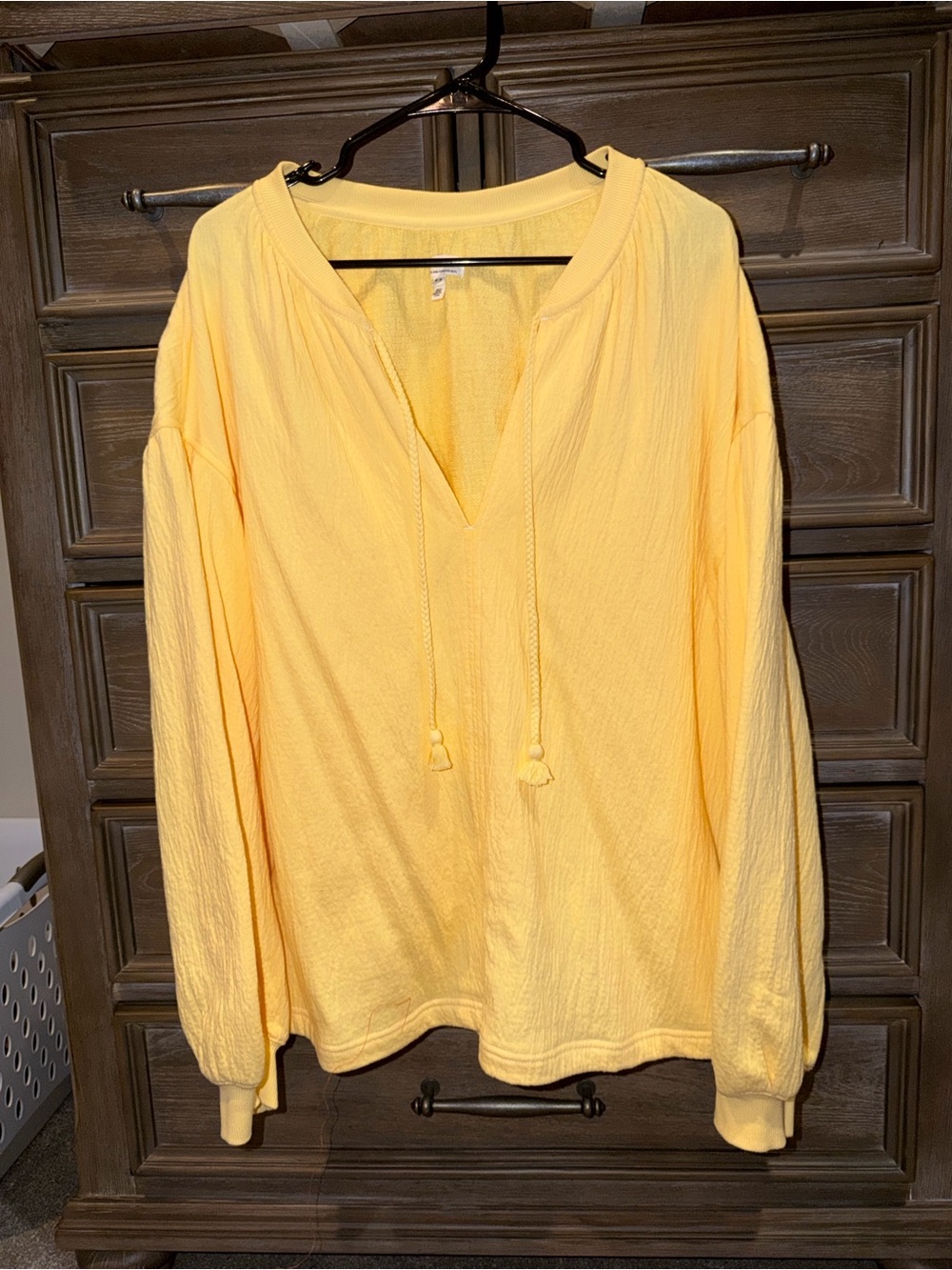 Aerie Yellow V-Neck Pullover with Tassel Drawstrings
